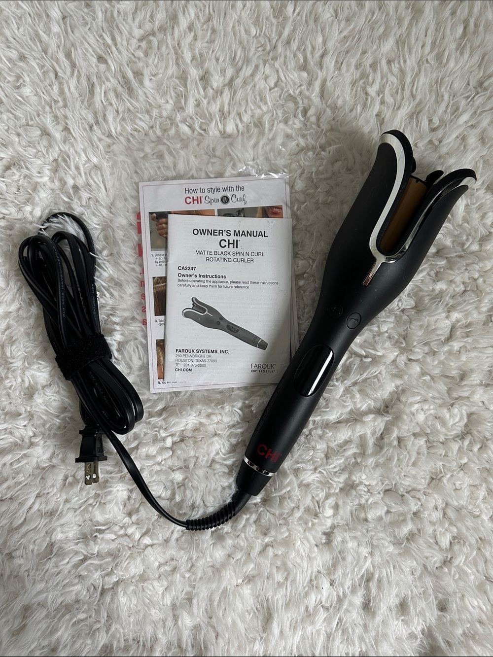 CHI Matte Black Spin N Curl Rotating Curler - Black